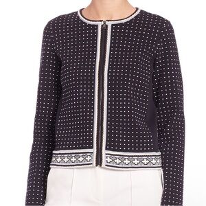 Tory Burch Navy Blue Mini Geo Stitch Zip Up Sweater Jacket M